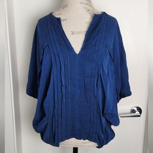 DVF Blue Silk Short Sleeve Blouse